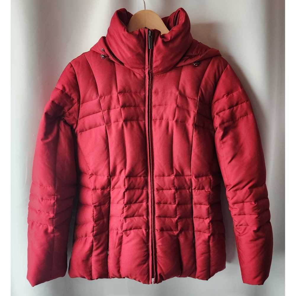 CALVIN KLEIN Crimson Red Puffer Winter Jacket Coat Removable Hood Womens M